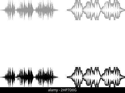 Sound Wave Audio digital Equalizer Technologie oszillierende Musik Set Symbol grau schwarz Farbe Vektor Illustration Bild flach Stil solide Füllung Kontur Kontur Linie dünn Stock Vektor