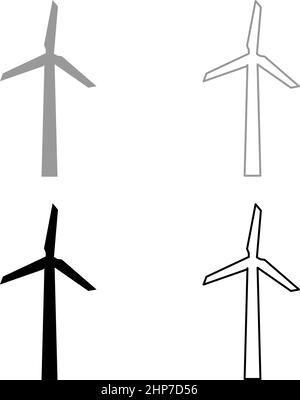 Windgenerator-Set-Symbol grau schwarz Farbe Vektor Illustration Bild flach Stil durchgehende Fläche Umriss Kontur Linie dünn Stock Vektor