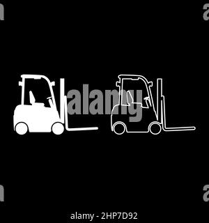 Gabelstapler Loader Gabelstapler Lager LKW Silhouette Symbol weiße Farbe Vektor Illustration flachen Stil Bildsatz Stock Vektor