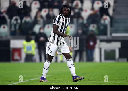 Turin, Italien. 18th. Februar 2022. Moise Kean von Juventus FC sieht während des Serie-A-Spiels zwischen Juventus FC und Turin FC am 18. Februar 2022 im Allianz Stadium in Turin, Italien, aus. Quelle: Marco Canoniero/Alamy Live News Stockfoto