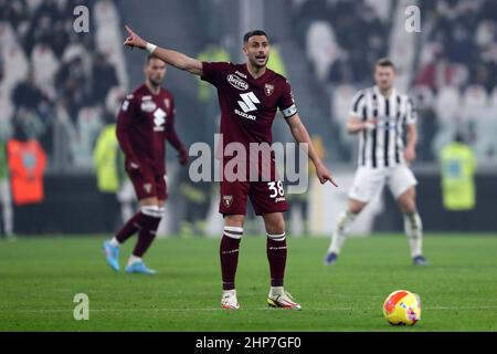Turin, Italien. 18th. Februar 2022. Rolando Mandragora vom FC Turin zeigt während des Serie-A-Spiels zwischen dem FC Juventus und dem FC Turin am 18. Februar 2022 im Allianz-Stadion in Turin, Italien. Quelle: Marco Canoniero/Alamy Live News Stockfoto