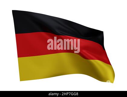 3D Illustration Flagge von Deutschland. Hochaufgelöste deutsche Flagge vor weißem Hintergrund isoliert. 3D Rendern Stockfoto