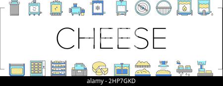 Käse Produktion Sammlung Icons Set Vektor . Stock Vektor