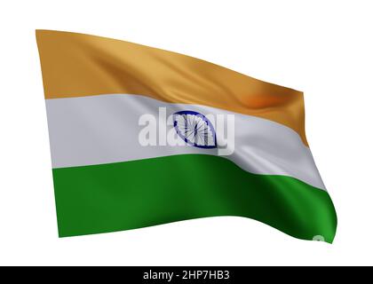 3D Abbildung Flagge von Indien. Indisches hochauflösendes Flag isoliert vor weißem Hintergrund. 3D Rendern Stockfoto