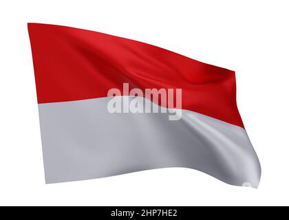3D Illustration Flagge von Indonesien. Indonesische Flagge mit hoher Auflösung, isoliert vor weißem Hintergrund. 3D Rendern Stockfoto