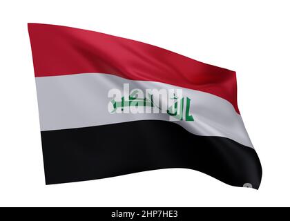 3D Illustration Flagge des Irak. Irakische hochauflösende Flagge vor weißem Hintergrund isoliert. 3D Rendern Stockfoto