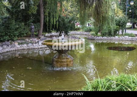 Brunnen im Zar Simeon Park, Plovdiv Stadt, Hauptstadt der Provinz Plovdiv im südlichen Zentrum Bulgariens Stockfoto