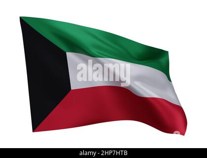 3D Illustration Flagge von Kuwait. Kuwaitische Flagge mit hoher Auflösung, isoliert vor weißem Hintergrund. 3D Rendern Stockfoto