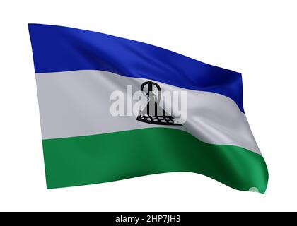 3D Illustration Flagge von Lesotho. Lesotho hochauflösende Flagge isoliert vor weißem Hintergrund. 3D Rendern Stockfoto