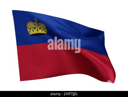 3D Illustration Flagge von Liechtenstein. Liechtenstein hochauflösende Flagge isoliert vor weißem Hintergrund. 3D Rendern Stockfoto