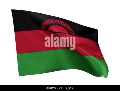 3D Illustration Flagge der republik Malawi. Malawische Flagge mit hoher Auflösung, isoliert vor weißem Hintergrund. 3D Rendern Stockfoto