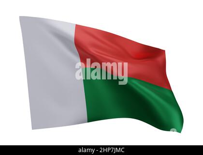 3D Illustration Flagge von Madagaskar. Madagaskar hochauflösende Flagge isoliert vor weißem Hintergrund. 3D Rendern Stockfoto