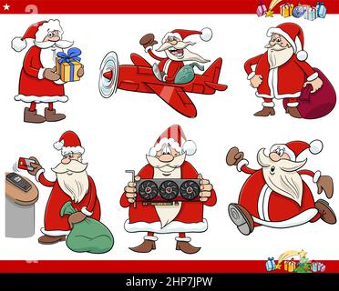 Cartoon Santa Claus Figuren auf Weihnachtszeit eingestellt Stock Vektor