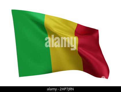 3D Illustration Flagge von Mali. Malische Flagge mit hoher Auflösung, isoliert vor weißem Hintergrund. 3D Rendern Stockfoto