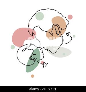 Vektor abstrakt kontinuierliche eine einzige einfache Linie Zeichnung Symbol des Vaters Gesicht und neugeborenen Baby Gesicht in Silhouette Skizze. Perfekt für Grußkarten Stock Vektor