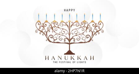 Illustration von Kerzenlicht ornamentalen Design, Happy Hanukkah Brief mit isoliertem Hintergrund, für Grußkarten, Einladung, Poster und Banner. Stock Vektor