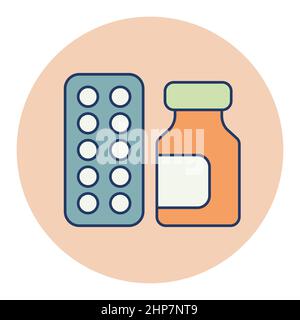 Medizin Glas und Pillen Streifen Vektor-Symbol Stock Vektor