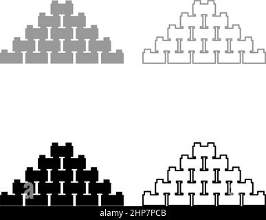 Pyramide aus Ziegeln gesetzt Symbol grau schwarz Farbe Vektor Illustration Bild flach Stil solide Füllung Kontur Kontur Linie dünn Stock Vektor