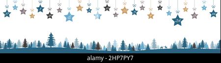 weihnachts-Adventskalender 1 bis 24 auf hängenden Sternen Stock Vektor