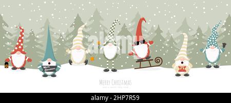 weihnachtsgnome mit Wintertannen Hintergrund Stock Vektor