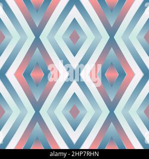 Geometrische Fliesen Patchwork nahtlose Muster Vektor Illustration Pastell blau rosa weiß Farbverlauf Farben Mode abstrakt Linien Grafik Design Hintergrund Stiped Muster futuristische Kunst Tapete Mosaik Stock Vektor