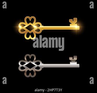 Gold- und Chrom-Schlüssel-Vektorzeichen Stock Vektor