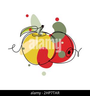 Vektor abstrakt kontinuierlich eine einzige einfache Linie Zeichnung Symbol von Äpfeln mit Blatt Bio-Frucht in Silhouette Skizze. Perfekt für Grußkarten Stock Vektor