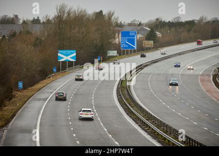 Willkommen in Schottland Schild an der schottischen, englischen Grenze auf der Autobahn M6 in Gretna Green Stockfoto