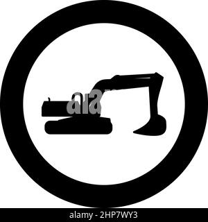 Bagger Silhouette Sonderausrüstung Dusty Bagger Building Maschine Symbol im Kreis rund schwarz Farbe Vektor Illustration Bild solide Kontur Stil Stock Vektor