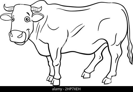 Bull Farm Tier Comic Charakter Färbung Buch Seite Stock Vektor