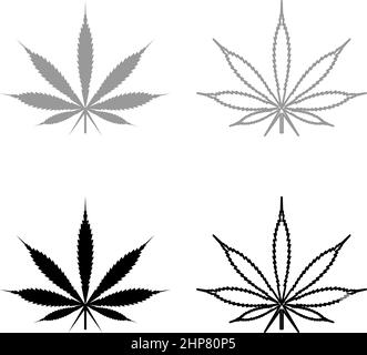 Blatt Cannabis Marihuana Hanf Set Symbol grau schwarz Farbe Vektor Illustration Bild flach Stil solide füllen Kontur Kontur Linie dünn Stock Vektor