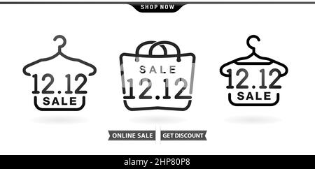 Illustration von Hanger, Tag und Handtasche 12,12 Verkauf, 12,12 Ende Jahr Verkauf Modell mit isolierten weißen Hintergründen für Poster oder Flyer Design, Social Media Banner, Web-Banner Online-Shop, Label und Symbol Stock Vektor