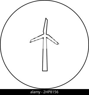 Windgenerator-Symbol im Kreis rund schwarz Farbe Vektor Illustration Bild Umriss Kontur Linie dünnen Stil Stock Vektor