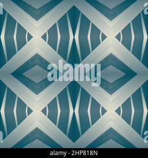 Geometrische Fliesen Patchwork nahtlose Muster Vektor Illustration Blau monochrom Farbverlauf Mode abstrakt Linien Grafik Design Hintergrund Stipped Muster futuristische Kunst Tapete Kaleidoskop mosisch Stock Vektor