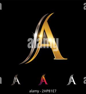 Gold und Silber Monogramm Logo Buchstabe A Zeichen Stock Vektor