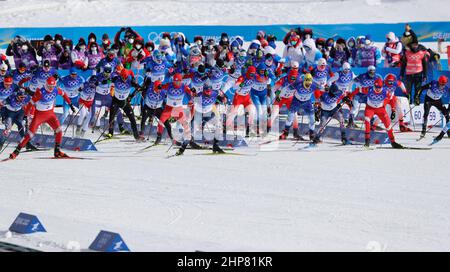 19. Februar 2022, Peking, Hebei, China: Massenstart der Männer-Langlaufski 50km Freestyle während der Olympischen Winterspiele 2022 in Peking im Zhangjiakou Langlaufzentrum. (Bild: © David G. McIntyre/ZUMA Press Wire) Stockfoto