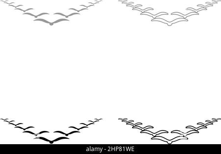 Vogelschwarm fliegen in den Himmel in Keil Schlüssel Führung Konzept Migration Silhouette set Symbol grau schwarz Farbe Vektor Illustration Bild flach Stil solide füllen Kontur Kontur Linie dünn Stock Vektor