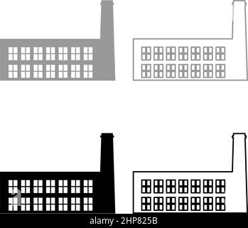 Fabrik Industrie Silhouette Pflanze mit Rohr gesetzt Symbol grau schwarz Farbe Vektor Illustration Bild flach Stil solide füllen Kontur Kontur Linie dünn Stock Vektor