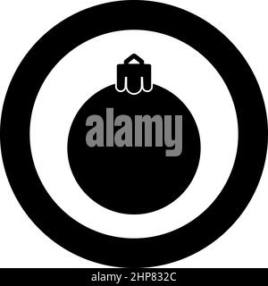 Neujahrskugel Weihnachten Kugel Spielzeug Symbol im Kreis rund schwarz Farbe Vektor Illustration Bild solide Kontur Stil Stock Vektor