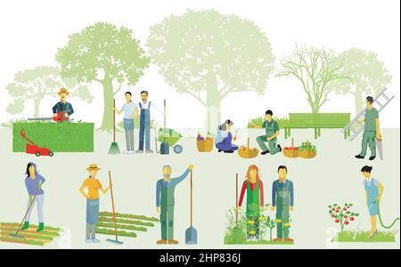 Gartenarbeit, Pflanzen und Wiederpflanzen, Illustration Stock Vektor