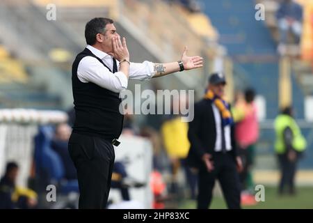 Parma, Italien. 19th. Februar 2022. Cristiano Lucarelli (Ternana Calcio) Gesten während Parma Calcio gegen Ternana Calcio, Italienisches Fußballspiel der Serie B in Parma, Italien, Februar 19 2022 Quelle: Independent Photo Agency/Alamy Live News Stockfoto