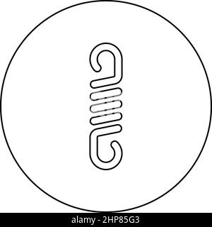 Feder Metall Spule Spirale Stahldraht flexible Symbol im Kreis rund schwarz Farbe Vektor Illustration Bild Umriss Kontur Linie dünnen Stil Stock Vektor