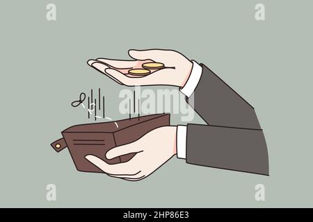 Mann halten Brieftasche zählen Münzen haben finanzielle Probleme Stock Vektor