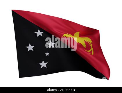 3D Illustration Flagge von Papua-Neuguinea. Papua-Neuguinea hochauflösende Flagge isoliert vor weißem Hintergrund. 3D Rendern Stockfoto