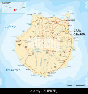Vektor-Straßenkarte der Kanarischen Insel Gran Canaria Stock Vektor