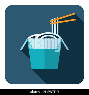 Nudeln in dünnem Karton mit Essstäbchen Stock Vektor