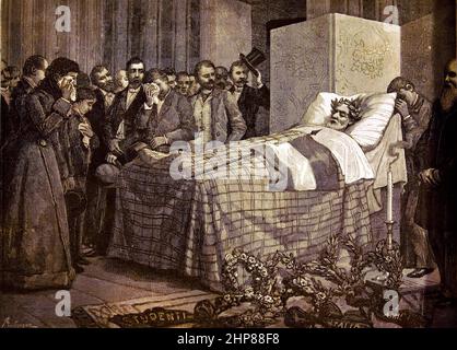 Giuseppe Mazzini auf seinem Sterbebett 1872 vom Maler Mantegazza, Mazzini ( Giuseppe Mazzini 1805 – 1872 ) Italienisch, Politiker, Journalist, Aktivist, Italien Italienisch Stockfoto