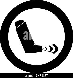 Hand Inhalierspray zur Behandlung Asthma Husten Relief Konzept Inhalation allergischer Patient Symbol im Kreis rund schwarz Farbe Vektor Illustration Bild solide Umrisse Stil Stock Vektor