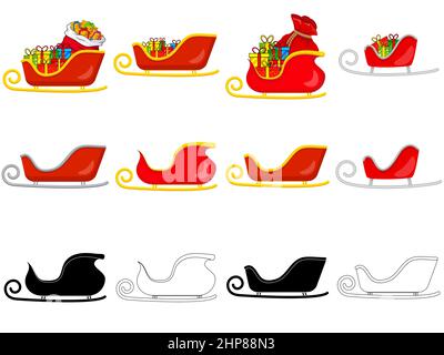 weihnachten santa claus Schlitten Stock Vektor-Set Illustration isoliert auf weißem Hintergrund Stock Vektor