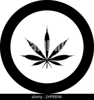 Blatt Cannabis Marihuana Hanf Symbol im Kreis Runde schwarze Farbe Vektor Illustration Bild solide Umrisse Stil Stock Vektor